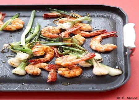 Crevettes au saké a la plancha