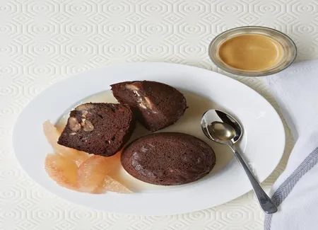 Cakes choco, coulis pamplemousse