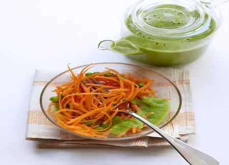 Carottes, milk-shake de petits pois