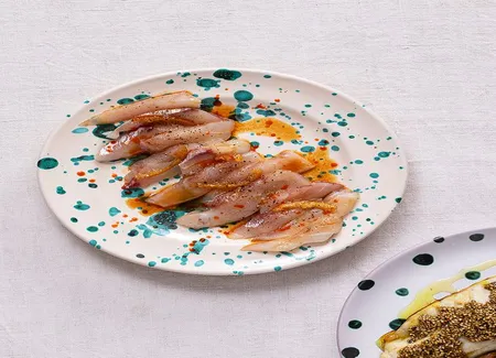Carpaccio de bar, marinade à l'orange et au whisky