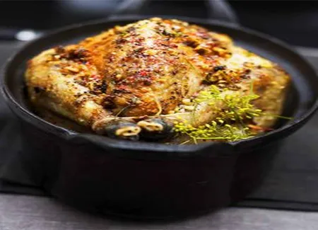 Chapon farci, polenta crémeuse