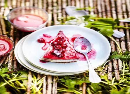 Cheesecake pêches et groseilles