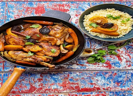 Cocotte de poulet, thé noir et orange