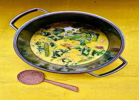 Colombo de veau aux asperges vertes et épinards