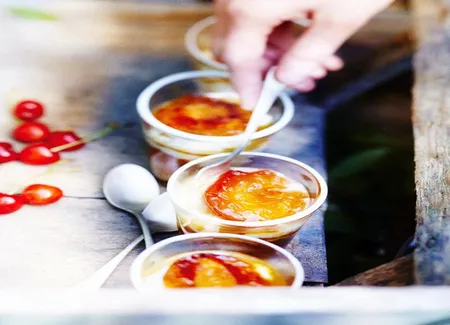 Compote d'abricot au sésame, yaourt glacé