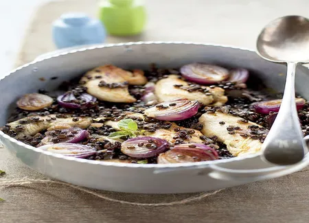 Coquelet aux champignons et aux lentilles