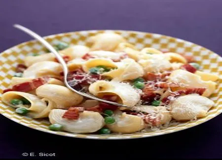 Coquillages-petits pois-lardons