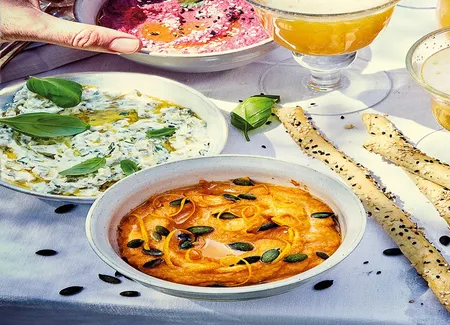 Crème d'olive verte, ricotta et basilic