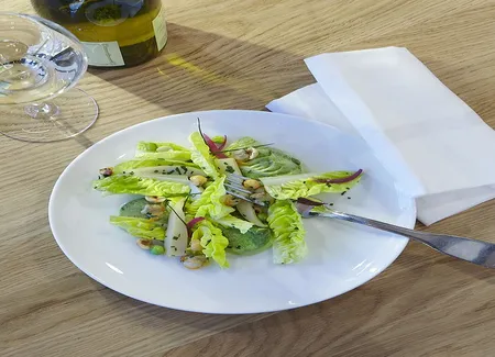Crémeux de petits pois en salade