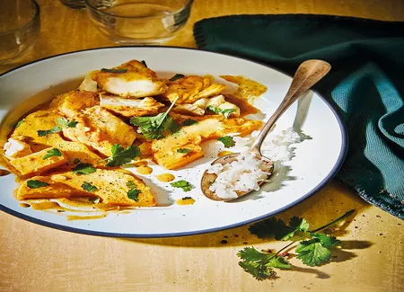 Curry de cabillaud au lait de coco sucré, salé