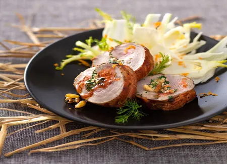Filet mignon farci, salade de fenouil à l'orange