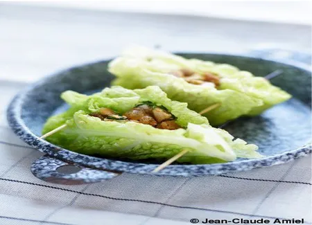 Feuilles de chou farcies au tofu pimenté