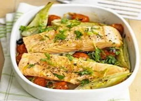 Filet de saumon au fenouil et tomates