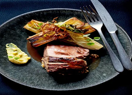Filet de veau, poireaux, condiment maïs