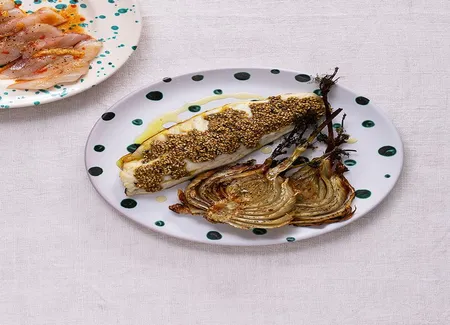 Filets de bar rôtis en croûte de sésame