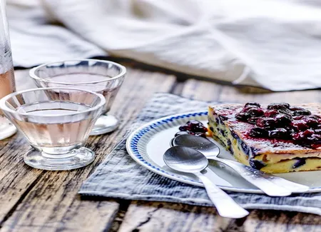Flan et compote aux myrtilles