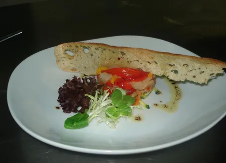 Fraîcheur de poivron confit et morue