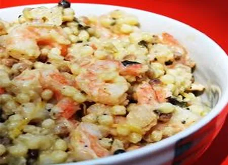 Fregola en risotto anisé et citronné aux crevettes
