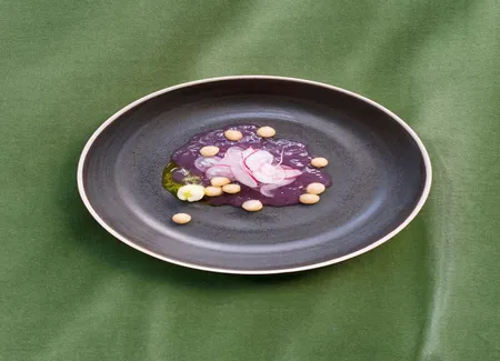 Gelée de radis, billes de pain et beurre demi-sel