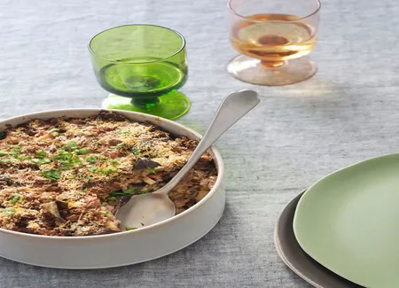 Gratin de riz complet aux aubergines