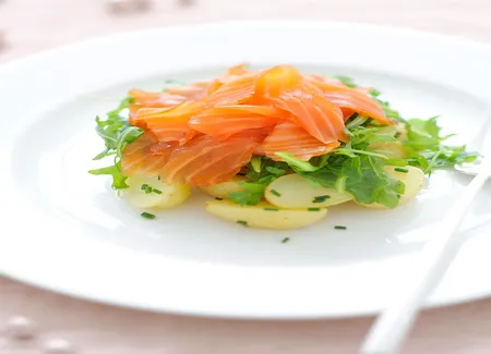 Gravlax, pommes de terre et riquette d'alain ducasse