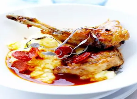 Lapin et chorizo grillé, polenta