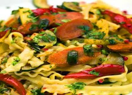 Lasagnette et légumes au piment fort