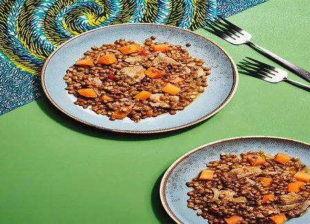Lentilles au nokoss, gigot d'agneau