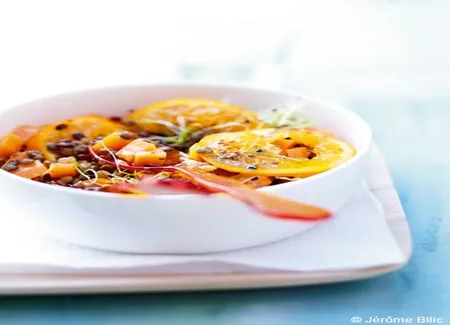 Lentilles tièdes et oranges