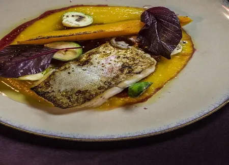Lieu jaune, purée de courge à l'orange