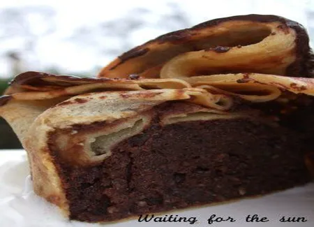 Moelleux chocolat et amandes en umonière de crêpe