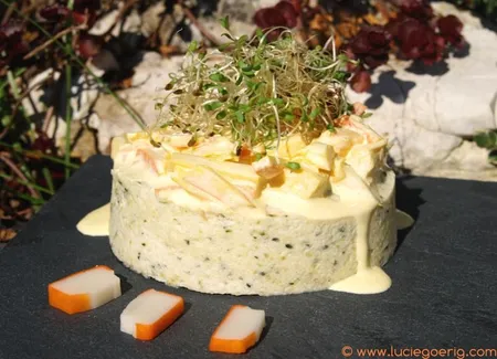 Mousse de courgettes et surimis en crème de safran