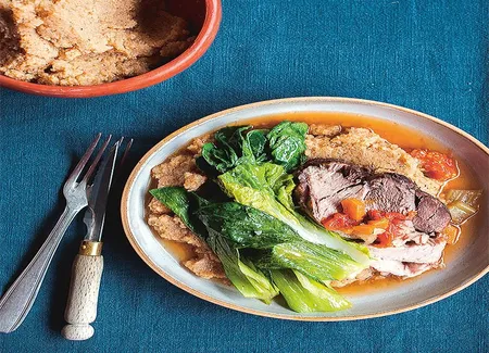 Pak choï, jarret et polenta