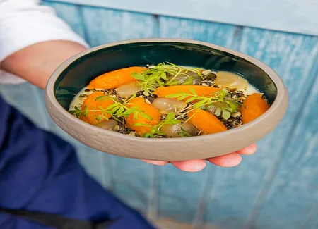 Panna cotta à l'huile d'olive, butternut et gel de romarin