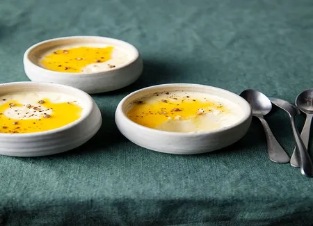 Panna cotta au brillat-savarin, réduction à l'orange