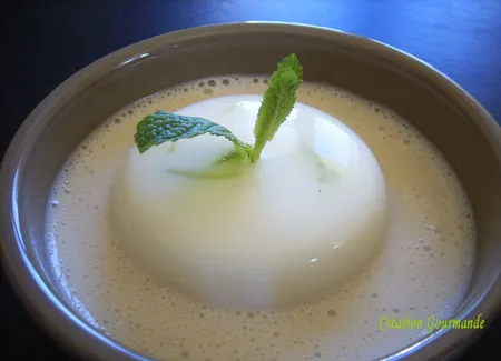 Panna cotta citron vert, menthe et sa fausse crème anglaise à la praline