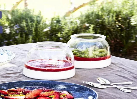 Pannacotta, coulis fraise-tomate, granité de basilic