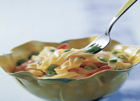 Pâtes fraîches aux fèves et aux crevettes