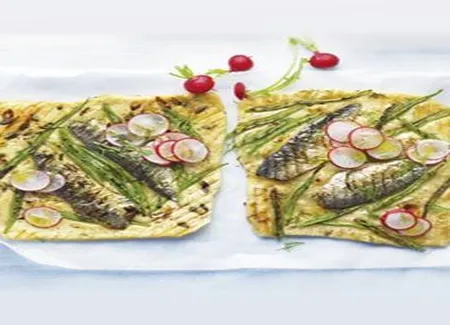 Petites pizzas aux sardines et haricots plats