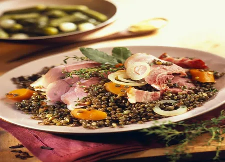 Poitrine demi-sel aux lentilles