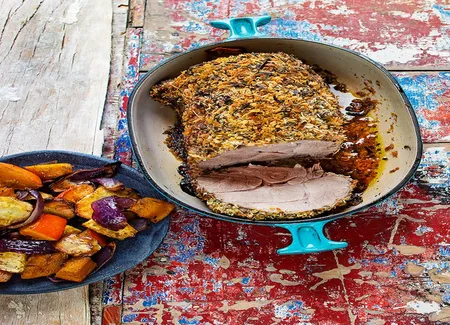 Porc au thé vert et aux légumes d'hiver rôtis