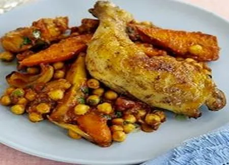Poulet avec racines et pois chiches