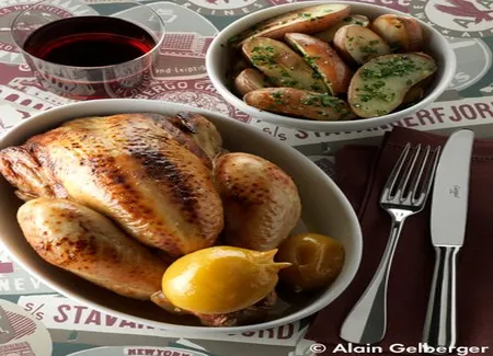Poulet rôti au miel et aux citrons confits