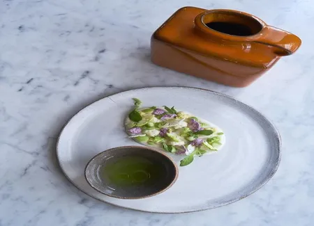 Purée de chou-fleur et soupe de pomme verte