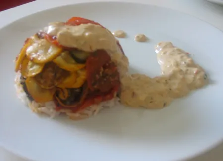 Ratatouille pixar et crème d'oignon au parmesan