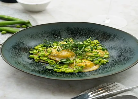 Ravioles de bruccio, pecorino et cresson