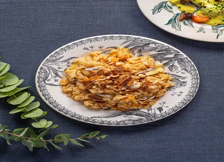 Risotto à la courge et figues à la feuille de dreux