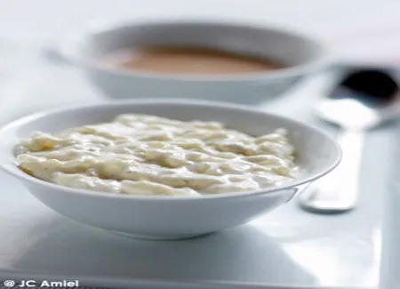 Riz cuit au lait à la vanille, caramel laitier
