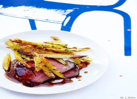 Rôti de boeuf, frites au four