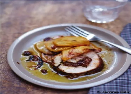 Rôti de porc, abricots et poires